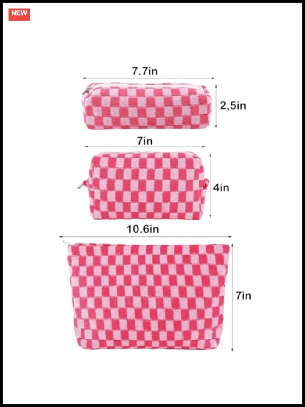 Knitted Fabric Makeup Bag Set, Checkered Toiletry Travel Bags for Women, Pencil